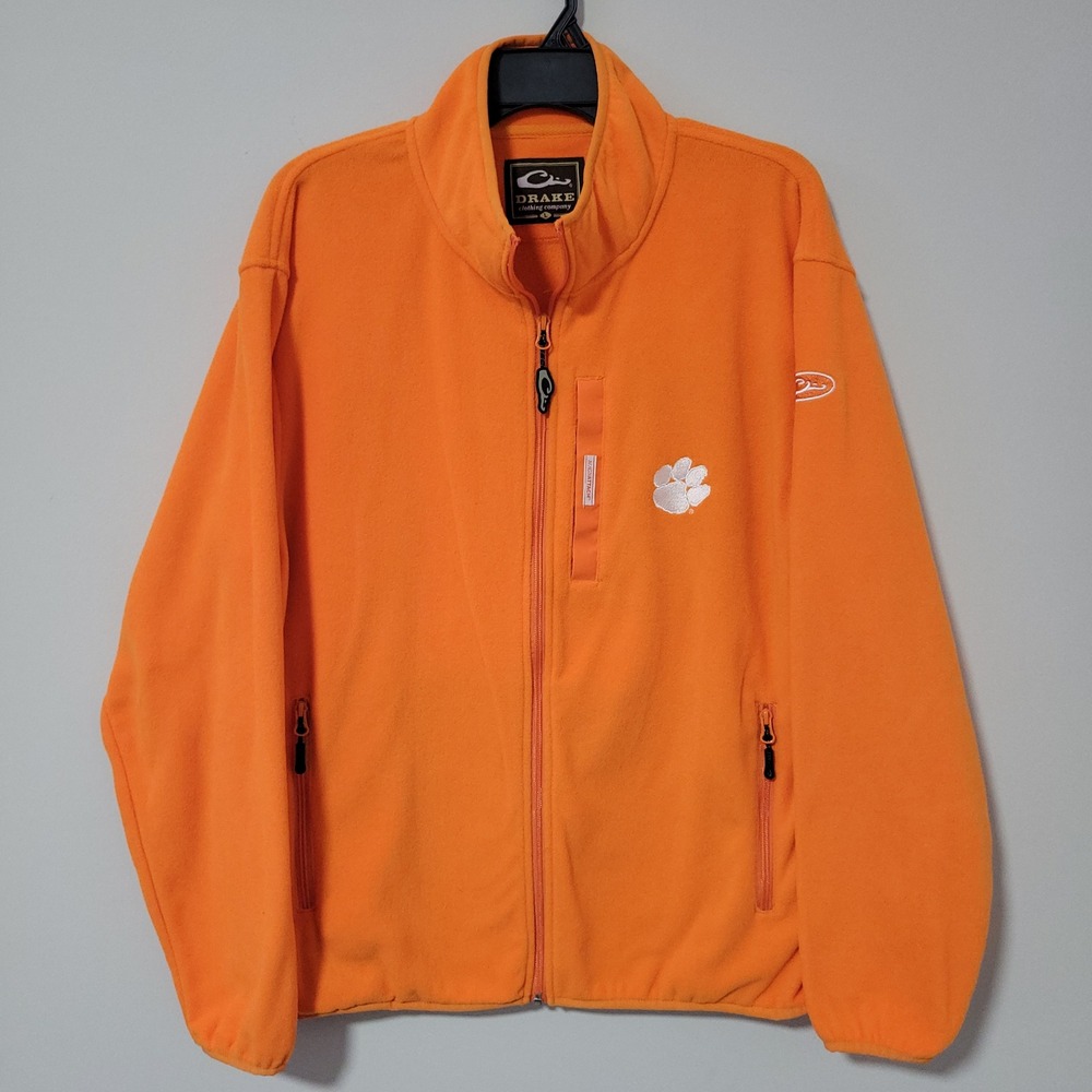 Drake Waterfowl Fleece Jacket Mens L Clemson Tigers Orange Full Zip Magnattach